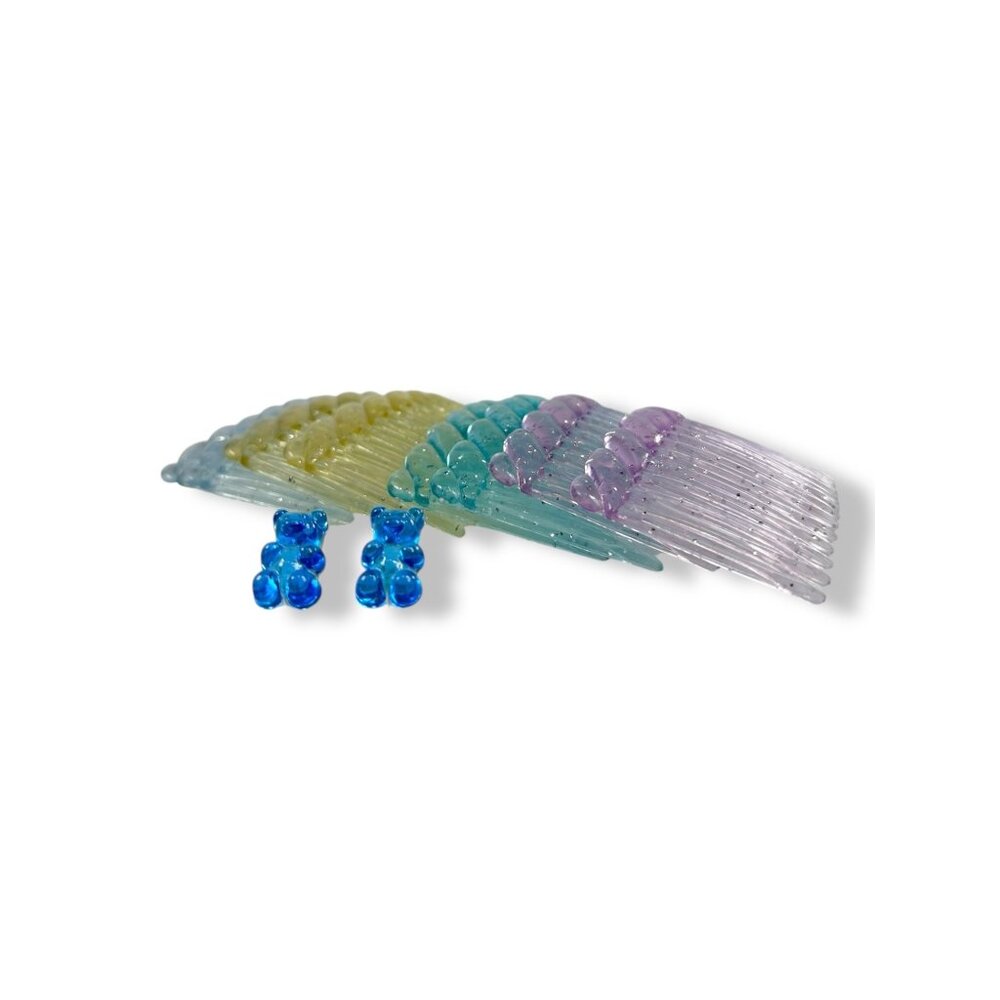 Vintage Womens Accessories 8 Glitter Hair Combs and Blue Gummy Bear Earrings
